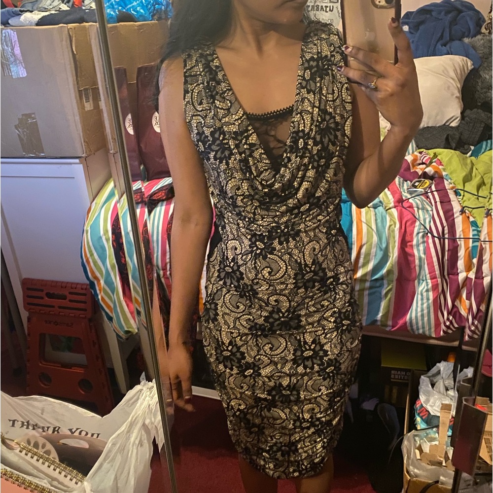 Elegant Black and beige Lace Dress